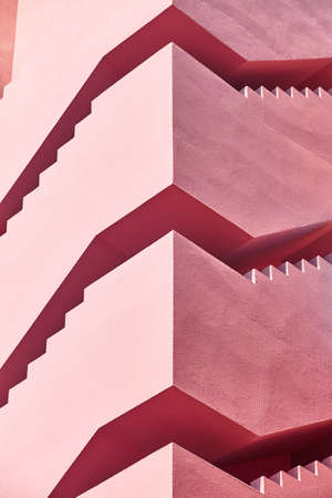 Geometric detail building design. The red wall, La manzanera. Calpe, Spainのeditorial素材
