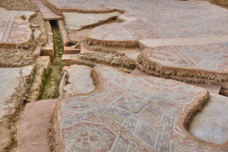 Roman mosaic tiles and hypocaust in La Olmeda. Palencia, Spainの写真素材