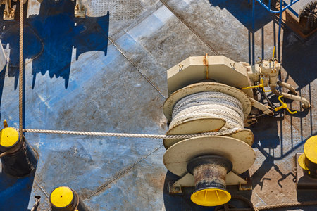 Anchord lanyard and motor equipment on a ship deck