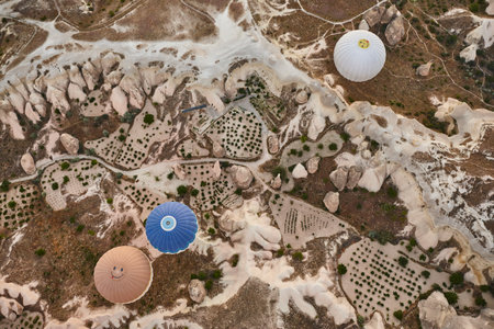 Balloon in rose valley, Cappadocia. Spectacular flight in Goreme. Turkeyの写真素材