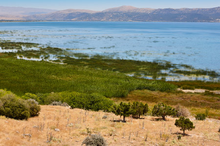 Landscape with lake and mountains in central Anatolia. Turkeyの写真素材