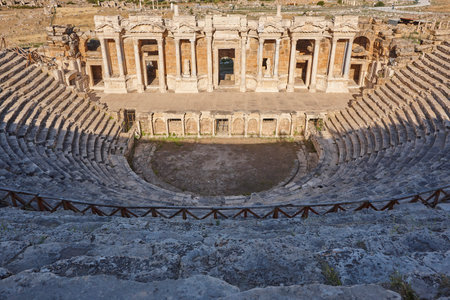 Amphitheatre classic columns in Hierapolis archeology site. Pamukkale, Turkeyの写真素材