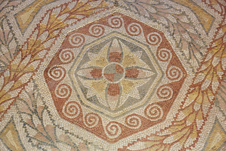 Roman mosaic tiles in La Olmeda roman village. Palencia, Spainの写真素材