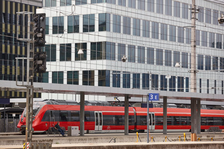 Train station platforms terminal. Efficient transport. Railway infrastructure. Arrival, departure