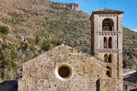 Beget romanesque medieval church exterior. Girona, Spain