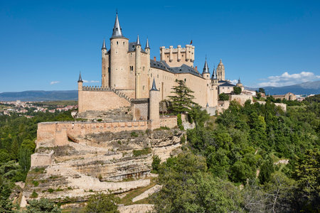 Segovia alcazar and cathedral. Picturesque fortress medieval town in Spain
