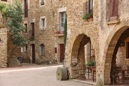 Picturesque medieval village of Monells. Girona, Costa Brava. Catalunya. Spain