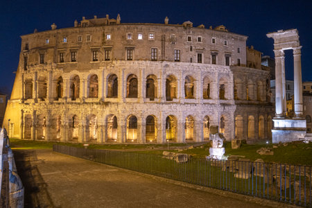 Theatre of Marcellus by night. Roman empire architecture. Rome, Italyの写真素材