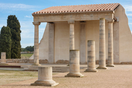 Empuries greek and romans archaeological ruins. Reconstructed forum. Girona, Spainの写真素材