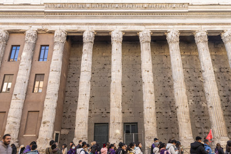 Temple of Adrian facade with huge columns. Rome, Italyの写真素材