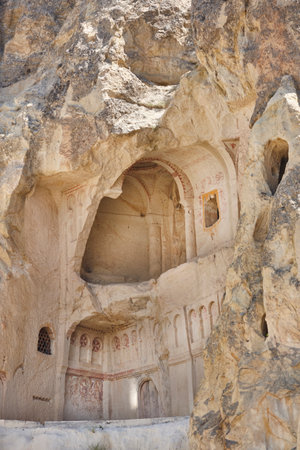 Turkish church carved out of rock. Carikli church. Cappadocia, Turkeyの写真素材