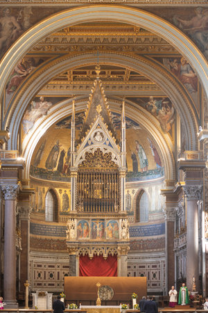 Archbasilica of Saint John Lateran interior. Mass celebrating. Rome, Italy
