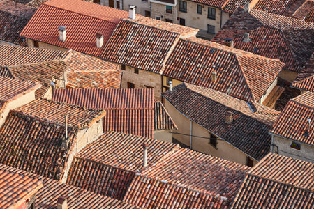 Traditional tile roofs in Frias Burgos Castilla y Leon, Spainの写真素材