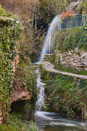 Picturesque medieval village of Tobera. Waterfall. Burgos, Spainの写真素材