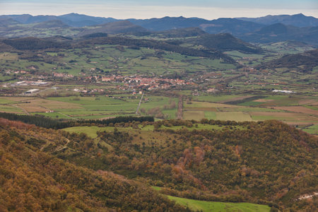 Basque Country landscape near Salto del Nervion. Orduna village. Spain