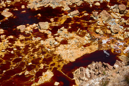 Ferruginous oxide waters. Riotinto opencast mine. Huelva, Andalucia. Spainの写真素材