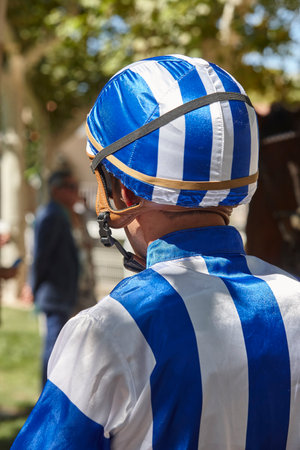 Jockey ready to star a racehorse. Derby in the hippodromeの写真素材