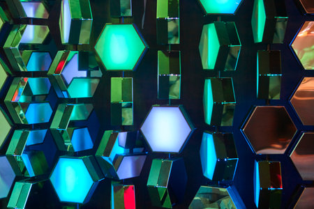 Multi colored background with hexagonal shapes. Abstract geometric decoration