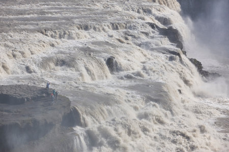 Huge Gullfoss waterfall.  South area. Golden Circle route. Iceland landmark.