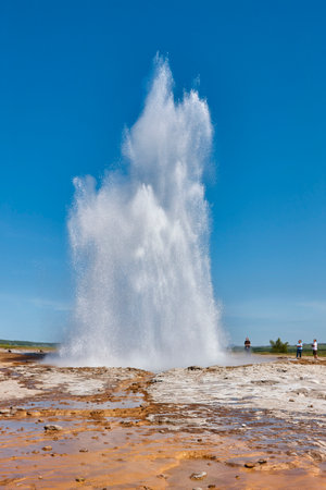 Strokkur geyser belching boiling water. Icelandic landmark nature attractionの写真素材