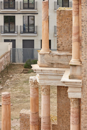 Roman theater columns ruins in Cartagena. Murcia landmark, Spainの写真素材