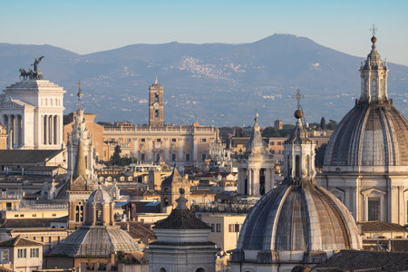 Rome cityscape at sunset from St. Angelo Castle. Italyの写真素材