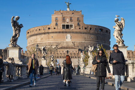 January, 23th. 2024. Rome. St. Angelo castle and Bernini sculptures. Roma city center. Italyの写真素材