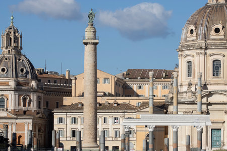 Trajans column. Ancient Rome cityscape landmark. Roman forum. Italyの写真素材