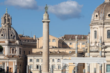 Trajans column. Ancient Rome cityscape landmark. Roman forum. Italyの写真素材