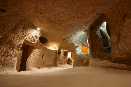 Passage interior in underground city of Kaymakli. Cappadocia, Turkeyの写真素材