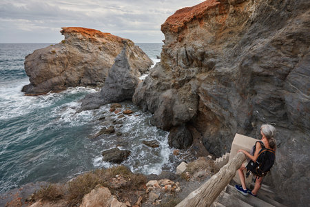 Mediterranean rocky coastline at dusk near Cabo Palos. Murcia, Spain