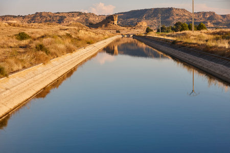 Irrigation water canal in Los Monegros. Cinca canal. Huesca. Spainの写真素材