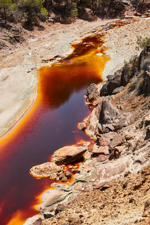 Riotinto opencast old mine river. Pena de hierro. Huelva. Spain
