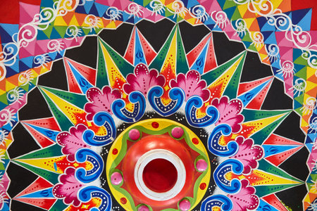 Costa Rica handmade wooden work. Colorful vibrant handcrafted designの写真素材