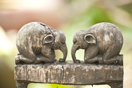 Elephant wood carvingsの写真素材