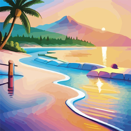 beach with palm treesのイラスト素材