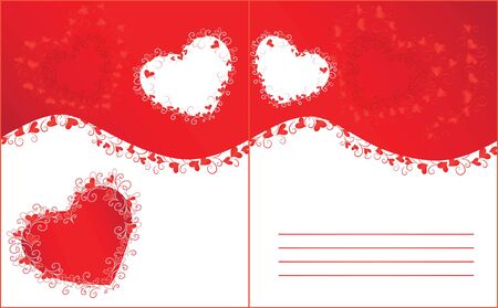 Wedding invitation with red hearts and curlsのイラスト素材