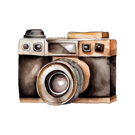 Vintage camera watercolor isolated on white background. Photography concept, hipster design elements. Vector illustration.のイラスト素材