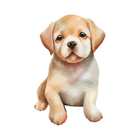 Cute Labrador Retriever Puppy Watercolor isolated on white background. Lovely dog animal drawing graphic design. Pet portrait vector illustration.のイラスト素材