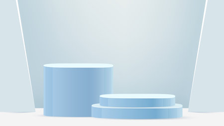 3d minimal podium stand for product display on pastel blue background  scene with geometric platform. Vector 3d stage rendering podium to show cosmetic and beauty products.のイラスト素材