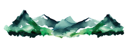 Abstract mountain landscape watercolor background. Nature mountain view wallpaper, beautiful hill painting, natural forest mountain view graphic. Vector illustration.のイラスト素材