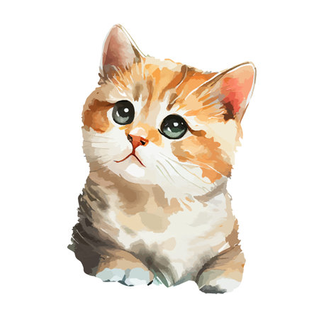 Cute portrait of cat watercolor isolated on white background. Kitty cartoon watercolor graphic vector illustration.のイラスト素材
