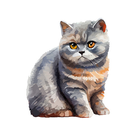 Cute portrait of cat watercolor isolated on white background. Kitty cartoon watercolor graphic vector illustration.のイラスト素材