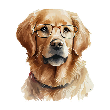 Dog Golden Retriever watercolor painting. Adorable puppy animal isolated on white background. Realistic cute dog portrait vector illustration.のイラスト素材