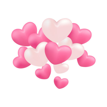 3d valentine's day heart balloon. Red or Pink heart balloons decoration for wedding love card or invitation background design. Vector illustration.のイラスト素材