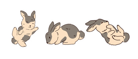 Set of cute brown rabbit bunny animal. Happy New Year 2023 year of the rabbit vector. Collection of brown rabbit cartoon.のイラスト素材