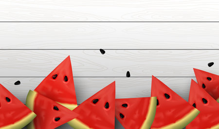 Watermelon slices on wooden background. Vector illustration. Eps 10.のイラスト素材