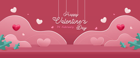 Happy Valentine's day background. Love scene studio product display in pink with cute elements.のイラスト素材