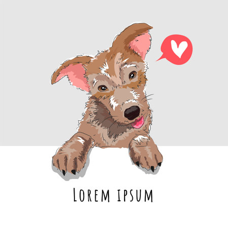 Cute puppy with a heart. Vector illustration of a dog.のイラスト素材