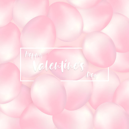 Valentines day background with pink heart shaped balloons. Vector illustration.のイラスト素材